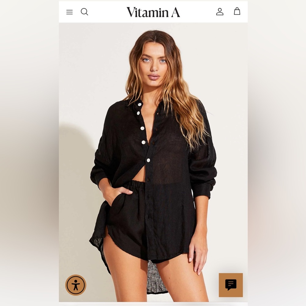 Vitamin A Black Swim Linen Coverup Relaxed Fit
